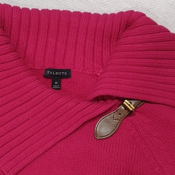 TALBOTS FUCHSIA HOT PINK SPLIT COLLAR BUCKLE DETAIL PULLOVER WOMEN'S SIZE M - Picture 5 of 9
